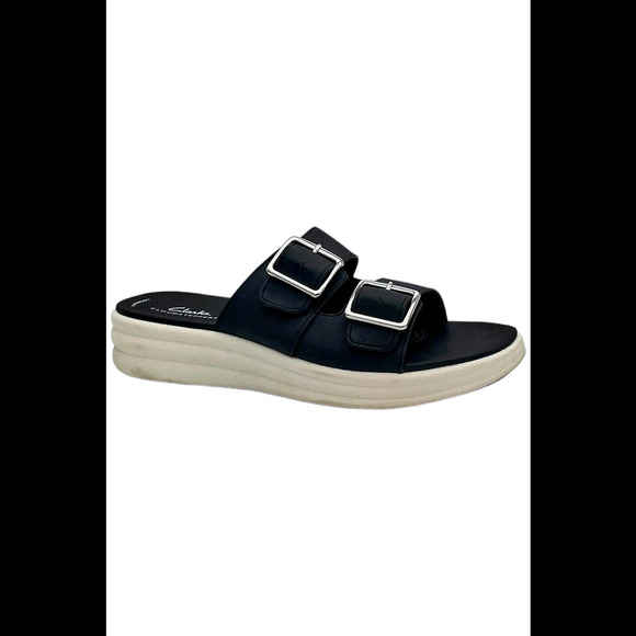 Clarks Cloudsteppers Womens Slide Sandals Drift Buckle Black - Medium - Picture 1 of 3